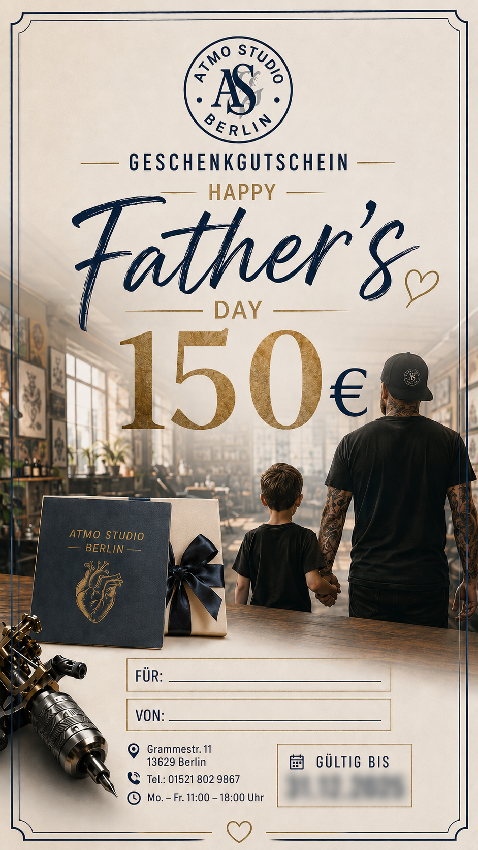 150 Euro Tattoo Geschenkgutschein zum Vatertag – Atmo Studio Berlin