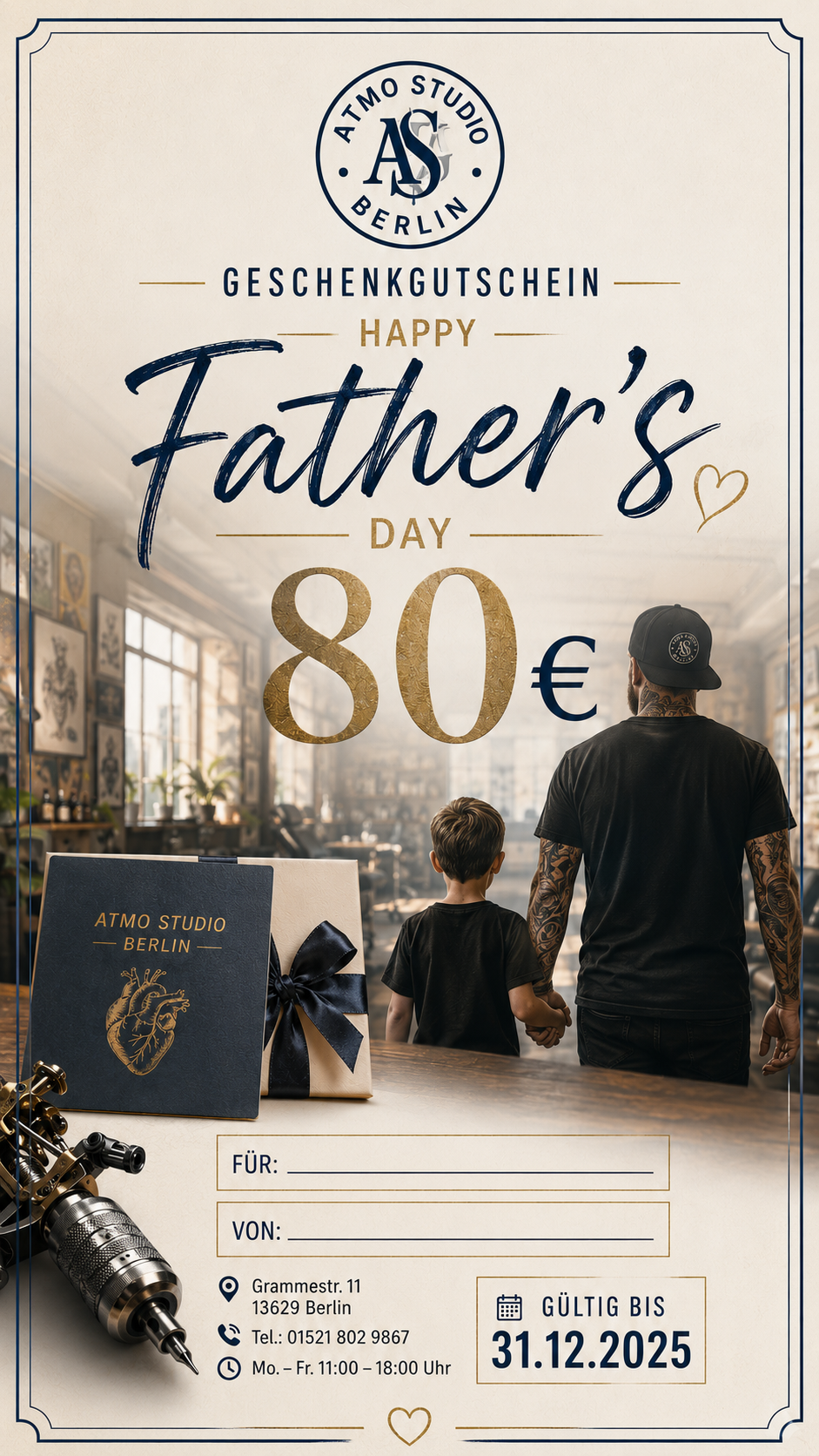 80 Euro Tattoo Geschenkgutschein zum Vatertag – Atmo Studio Berlin