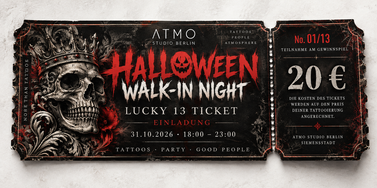 Lucky 13 Halloween Ticket für die Tattoo Walk-in Night 2026 im ATMO Studio Berlin