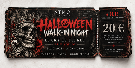 Lucky 13 Halloween Ticket für die Tattoo Walk-in Night 2026 im ATMO Studio Berlin